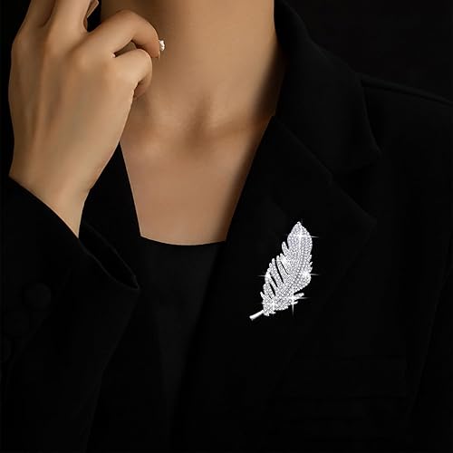 Miniatura 6 de Broche de plumas de diamantes de imitación, broche de hoja de cristal dorado, broches de plumas, pin de solapa, broches de hojas de diamante,