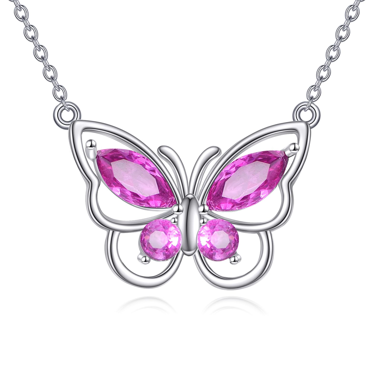Schmetterlings Kette für Damen 925 Sterling Silber Kristall Schmetterlings Haslkette Geburtsstein Amethyst Anhänger Schmuck Geschenk