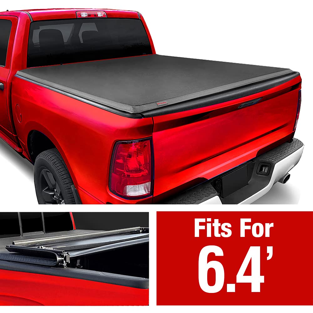 MaxMate Soft Quad-fold Truck Bed Tonneau Cover Compatible with 2002-2018 Dodge Ram 1500; 2003-2022 2500 3500; 2019-2022 Classic | 6'4" (76") Bed | TCD484011 | Vinyl