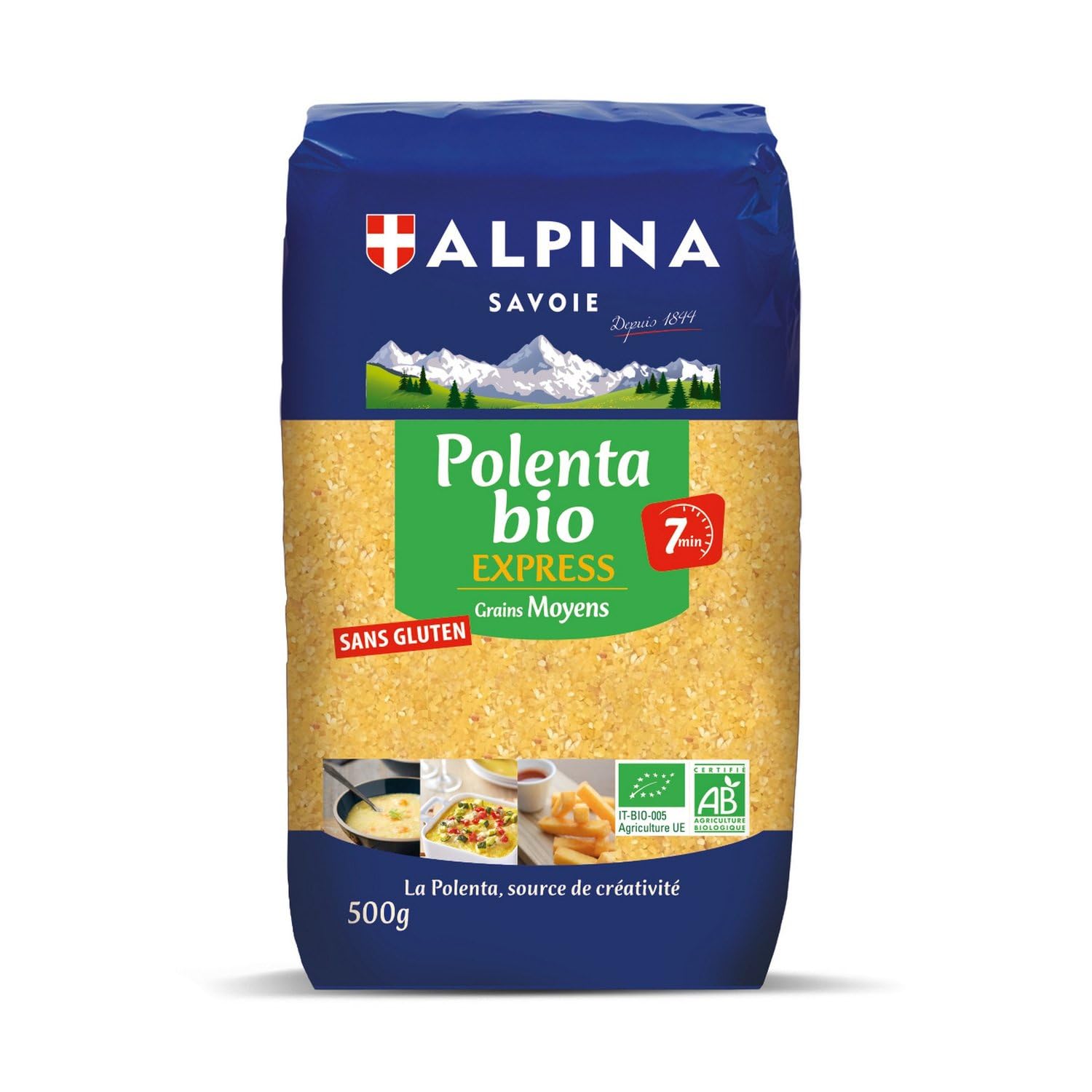 ALPINA SAVOIE - Polenta Bio Express Grains Moyens Sans Gluten - le sachet de 500 g - Le Lot De 4