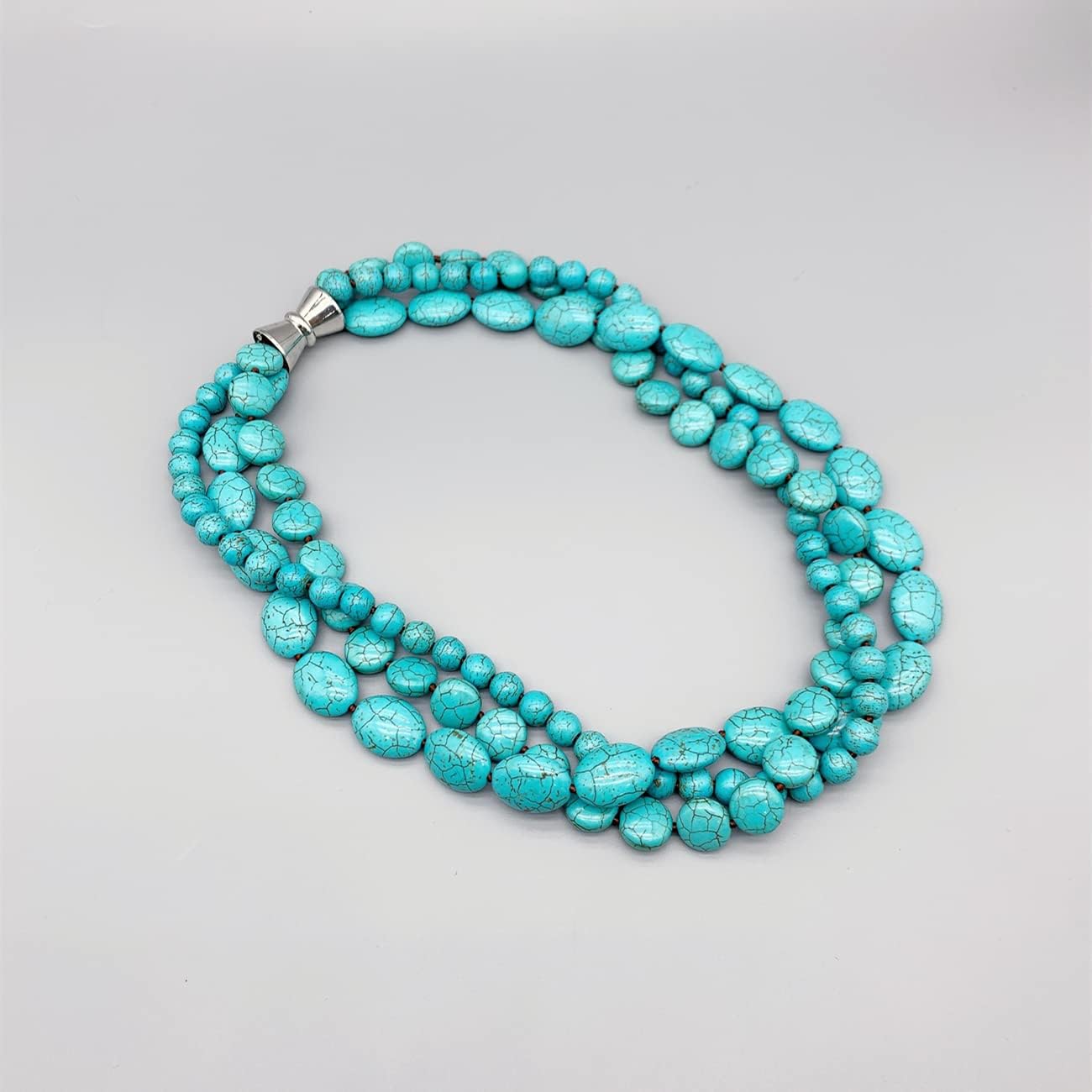 3 Strands Round Coin Shape Oval Turquoise Necklace For Women Stacking Stone Multilayer Twist Choker Trendy 19"