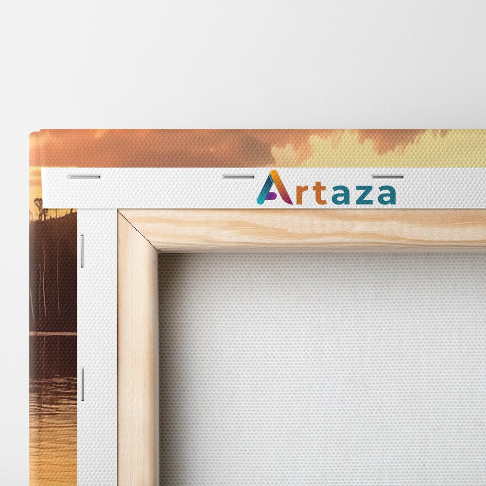 Artaza Leinwand Bilder Sonnenuntergang Am See - 120x40 cm - Groß XXL - Wanddeko Kanu - Wandbilder Meer - Deko Wohnzimmer