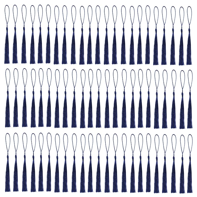 RayLineDo 100 Pcs Navy Blue Polyester Tassels For DIY Craft Home Décor Handmade Bookmarks