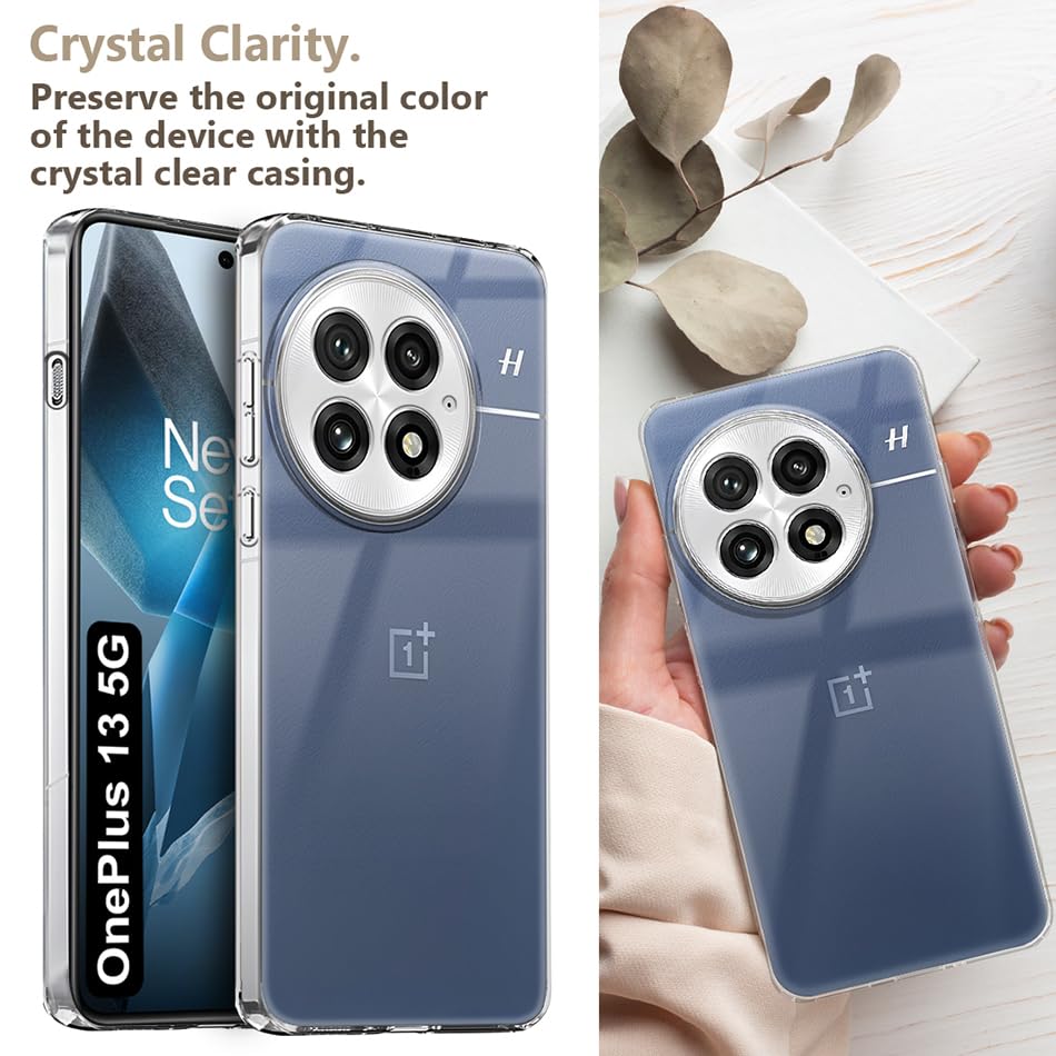 Image of Fashionury Crystal Clear Case for OnePlus 13 5G | Yellowing Resistance | Transparent TPU Silicone | Raised Camera Lips | Slim Transparent Cover