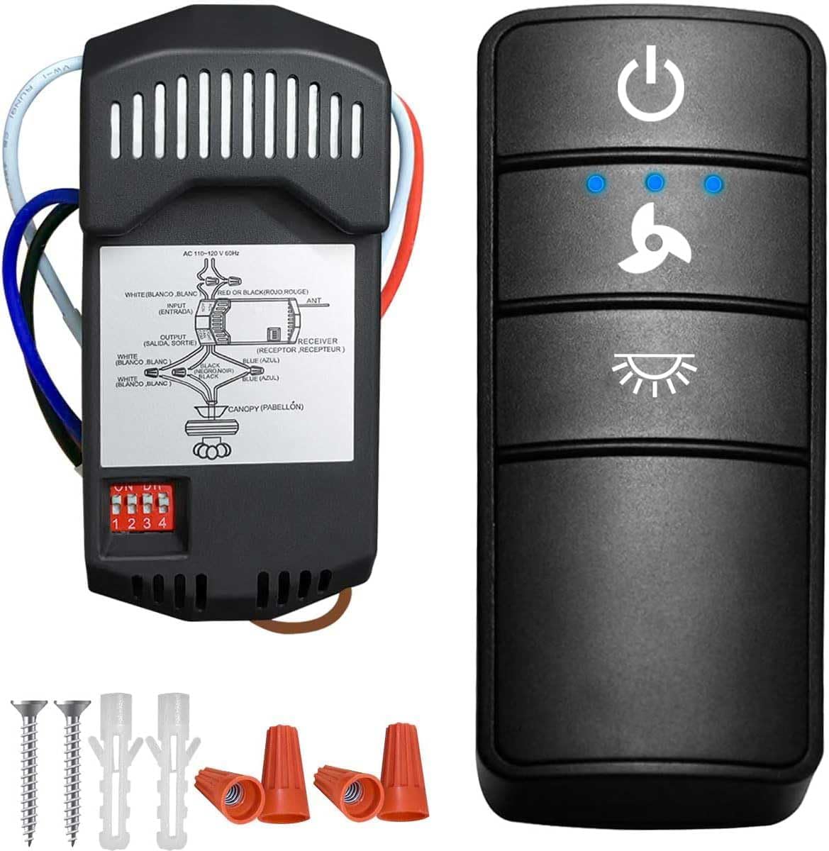 Universal Ceiling Fan Remote Control Kits with Light Dimmer 3 Speed Fan Controller Receiver Lamp Dim Remote Replacement for Hampton Bay/Hunter/Harbor Breeze/Westinghouse/Honeywell & More