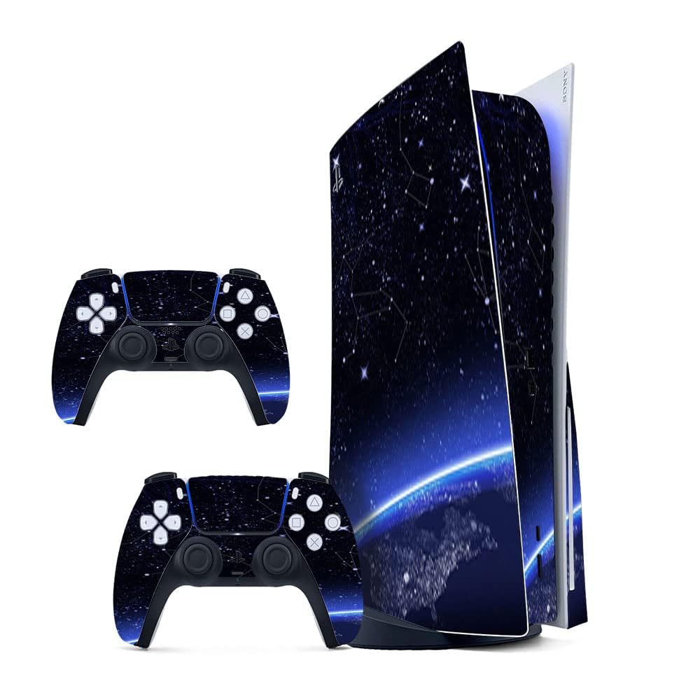 Blue Them Pic UV 3m Vinyl Sticker Decals for 5 Disk Version Console & Two Dual Sense 5 Sticker Skins Ps5 Skin Console & 2 Controller Design