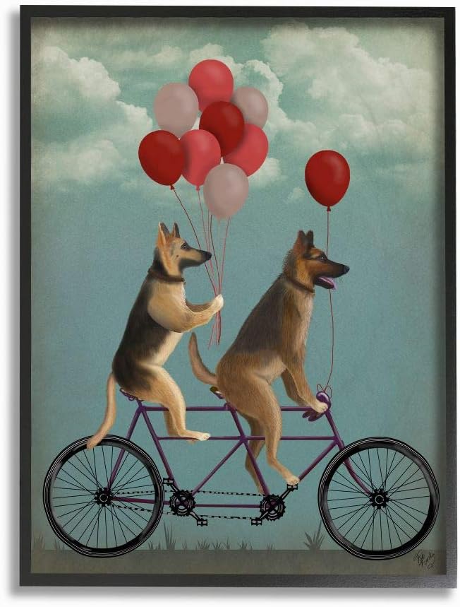 Stupell Industries German Shepard Dogs On Bicycle with Balloons Black Framed Wall Art, 11 x 14, Multi-Color