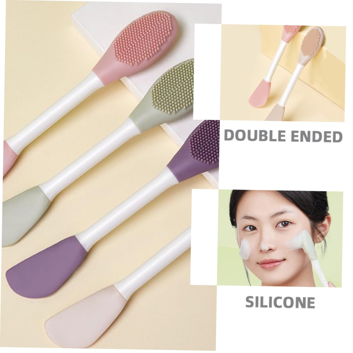 MERRYHAPY 3pcs Silicone Mask Brush for Face Scrubbing Dual-end Facial Mask Applicator Professional Esthetician Tool