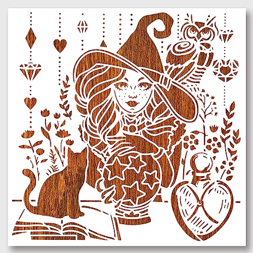 NBEADS Witch Magic Stencil, 30x30cm Hollow Out Drawing Painting Template Reusable DIY Art and Craft Stencils…