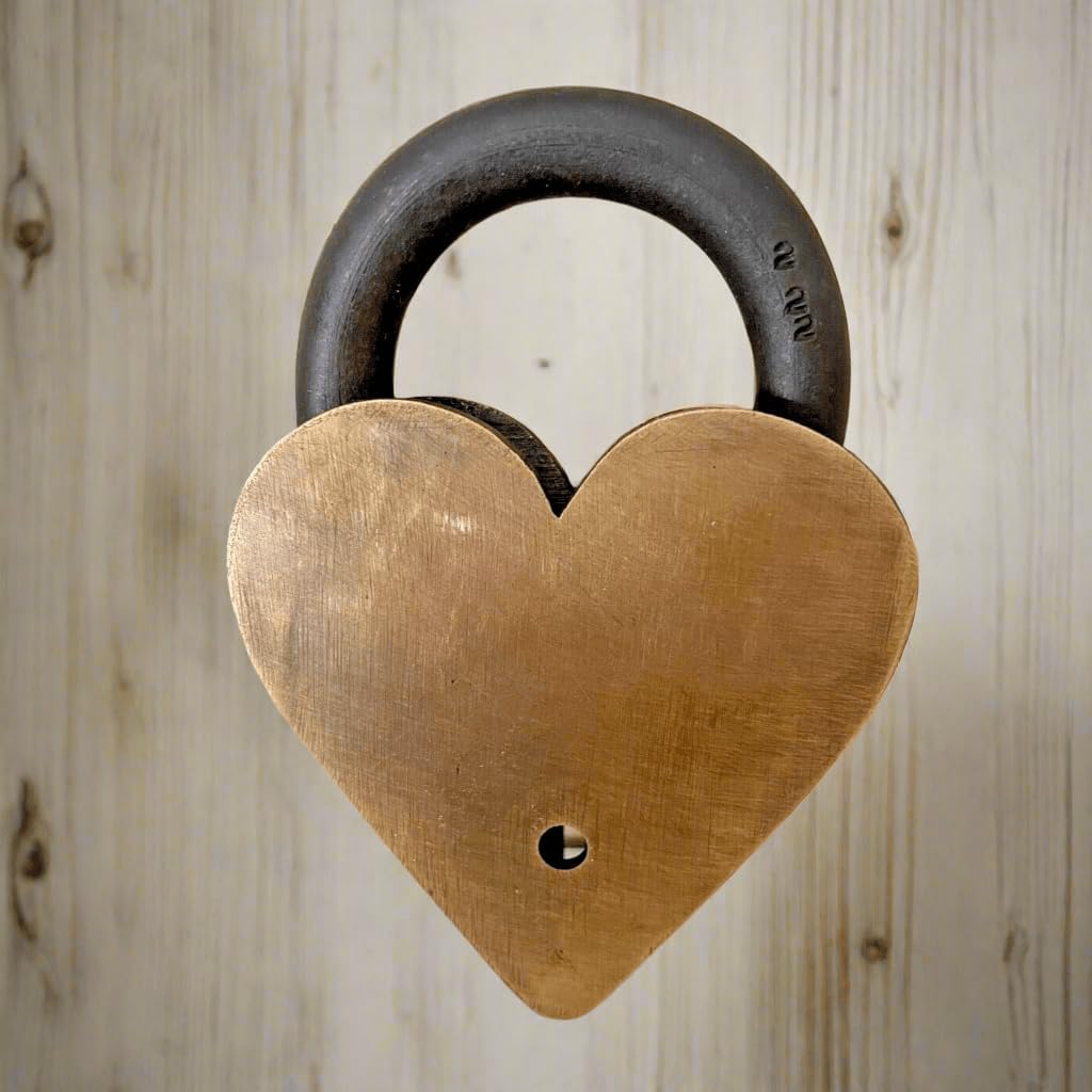 Victorian Ornate Heart Shaped Brass Lock with Antique Vintage Finish (4.25" x 3" x 0.75")