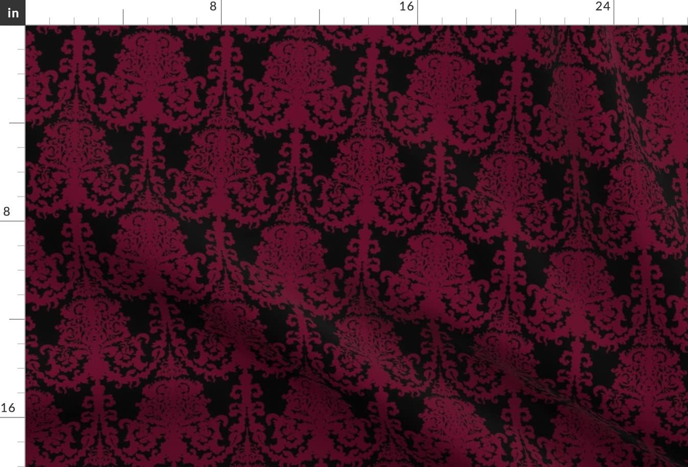 Spoonflower Fabric - Ornate Damask Black Baroque Gothic Red Wine Goth Burgundy Printed on Upholstery Velvet Fabric by The Yard - Upholstery Home Decor Bottomweight Apparel