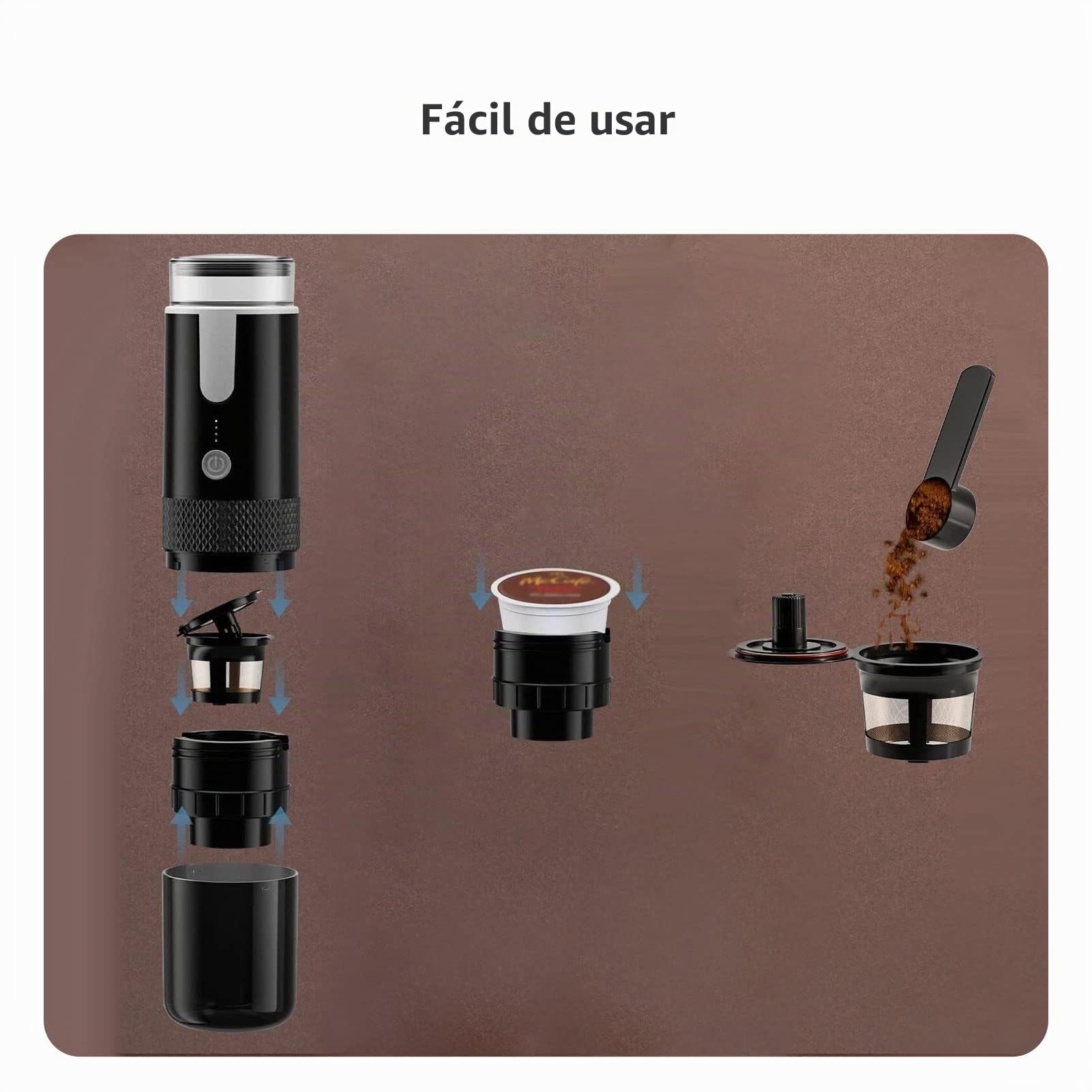 Asixxsix Portátil, Máquina de café Espresso Recargable, Fácil de Operar, de Viaje, Mini de Mano, Compatible con Cápsulas, café Molido, para Camping, Hogar