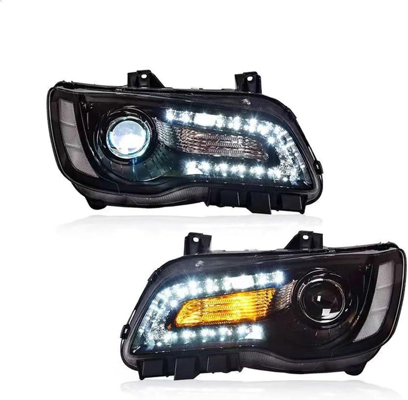 Car Lamp Compatible For 300C Headlight 2011-2017 Headlights 300C DRL Turn Signal High Beam Angel Eye Projector Lens(Style 2)