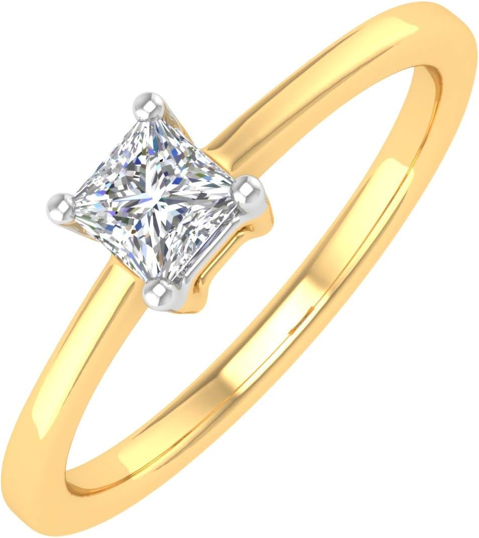 1/4 Carat 4-Prong Set Princess Cut Diamond Solitaire Engagement Ring Band in 14K Gold