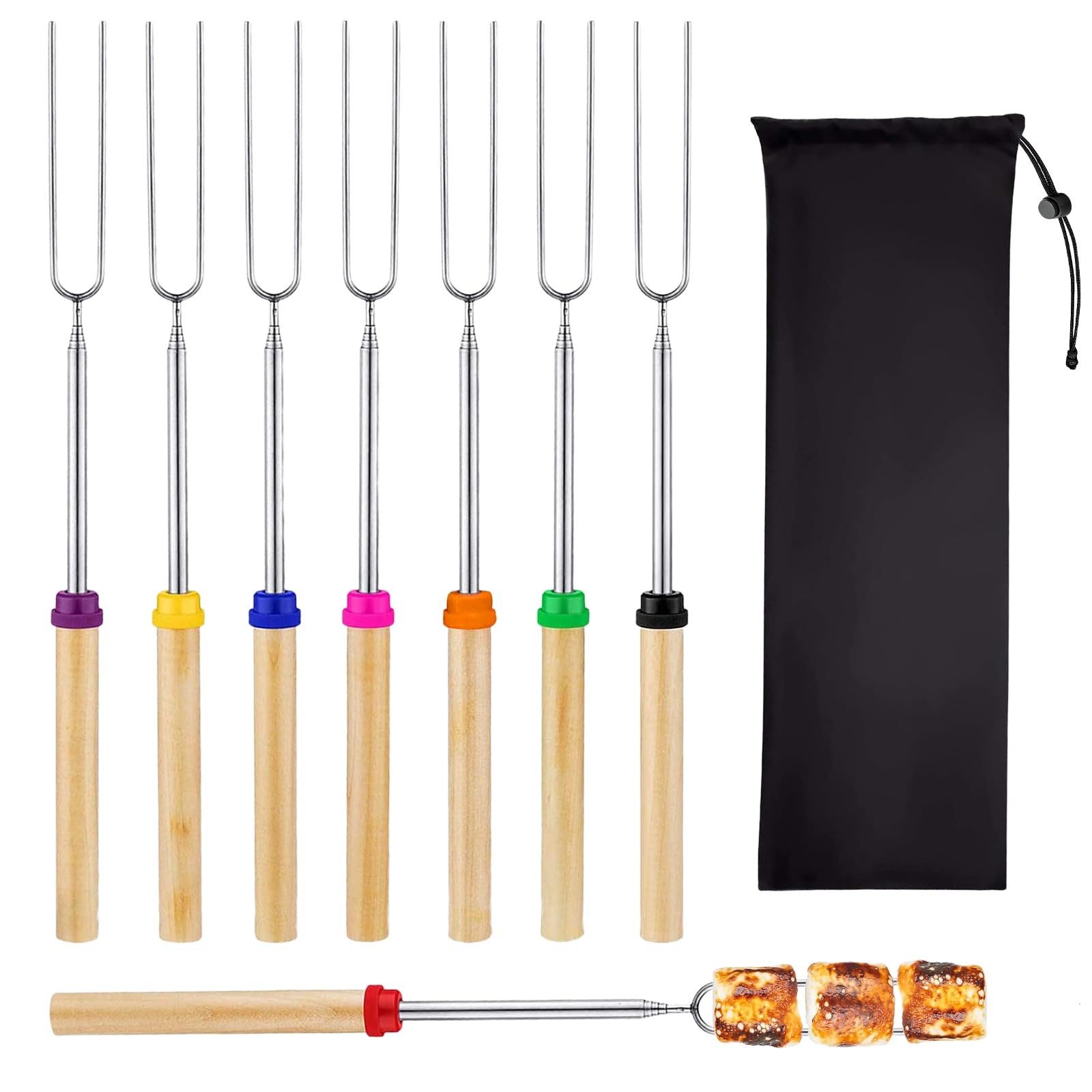 8 Pezzi Marshmallow Spiedini Telescopici, Spiedini Estensibili in Acciaio Inox, Forchette da Barbecue per Campeggio, Falò, Picnic, Accessori per Grigliate e Tostatura