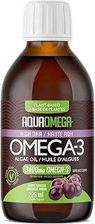 AquaOmega Plant-based High DHA Supplement, Vegan Omega 3 liquid w/EPA from Algae Oil, Supports Brain Function, Heart Health and Immune Function, 3400mg Omega 3 Vegan Supplement, 225ml Grape