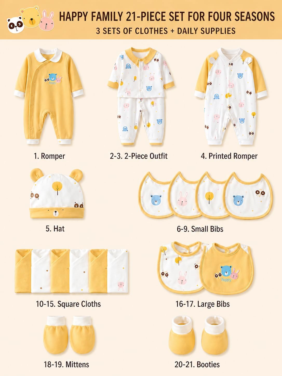 26-Piece Newborn Baby Layette Gift Set, 100% Cotton, Unisex Coming Home Outfit, 0-3 Months