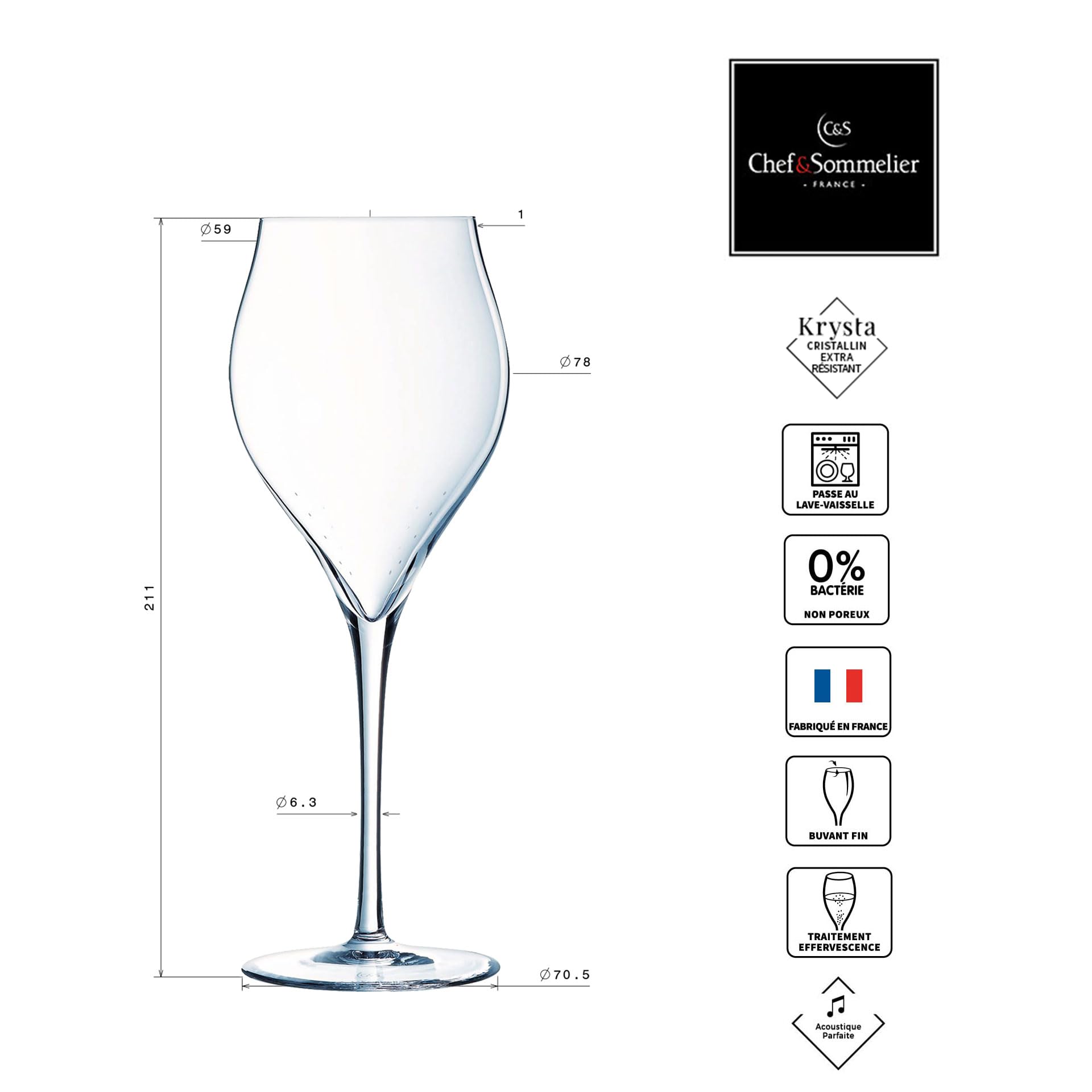 Chef&Sommelier - Collection Exaltation - 6 flûtes à Champagne 30 cl - Fabriquées en France - Emballage renforcé