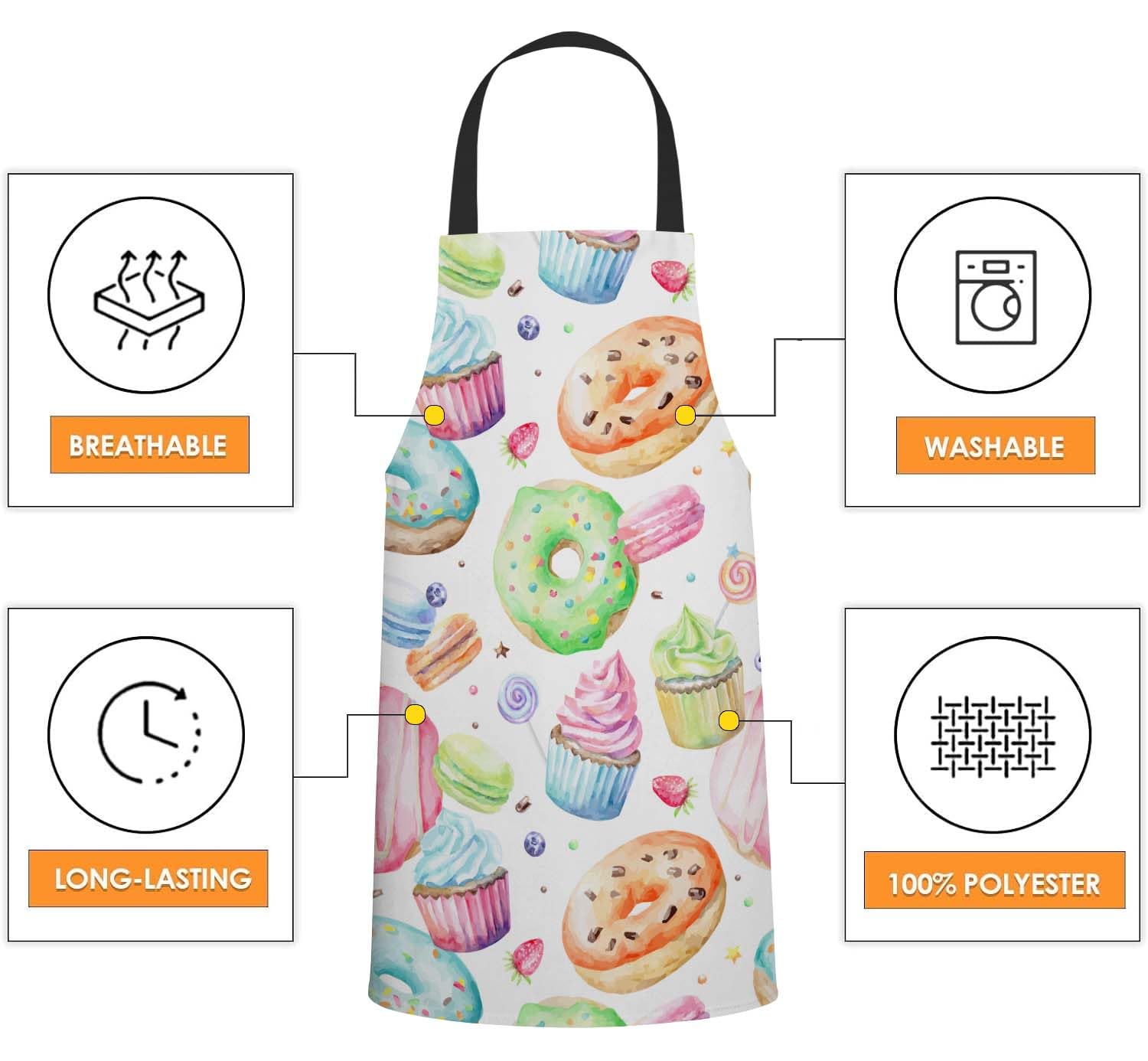BGBDEIA Sweet Delicious Watercolor Macarons Kitchen Apron for Women Men Adjustable Apron Chef Bakers Apron Cooking Apron Cooking Baking Gardening - Image 3