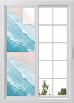 Ombre Blue Stained Glass Window Film - Decorative Privacy Film Static Cling for Glass Door & Bathroom - 17.7"x78.7"