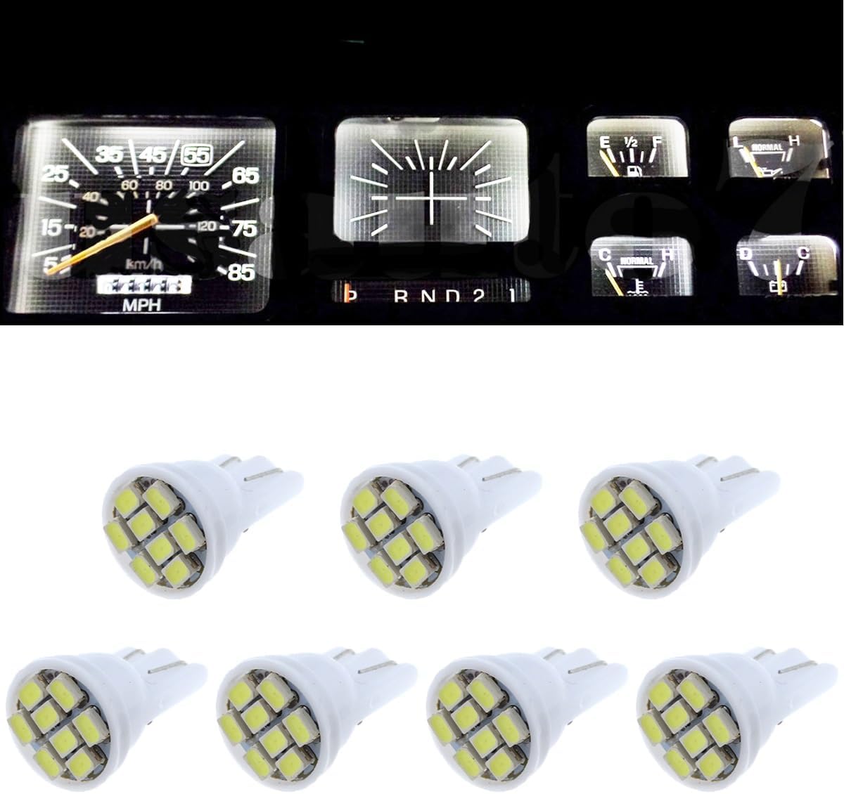 7X t10 led bulb Instrument Gauge Cluster LED Dash Kit Dashboard LED Light Bulbs Cool White Replacement for Ford 1993-1996 Bronco F150 F250 F350 Truck,Ford 1980-1986 F100 F150 F250 F350 Truck