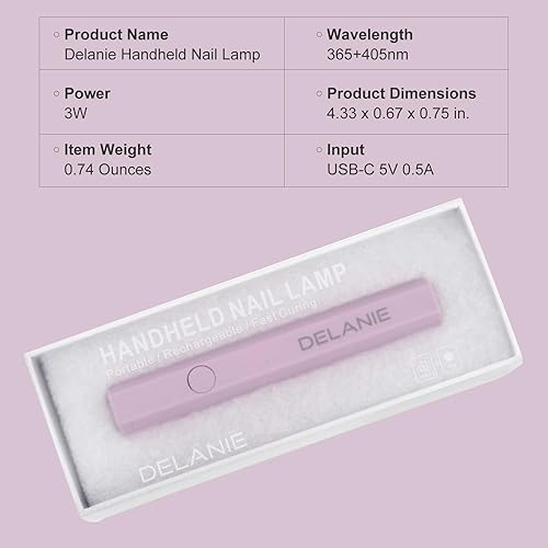 Miniatura 6 de Delanie Luz UV de mano para uñas de gel, recargable portátil inalámbrica, mini lámpara de uñas LED UV, pequeña lámpara de secado de uñas para uñas