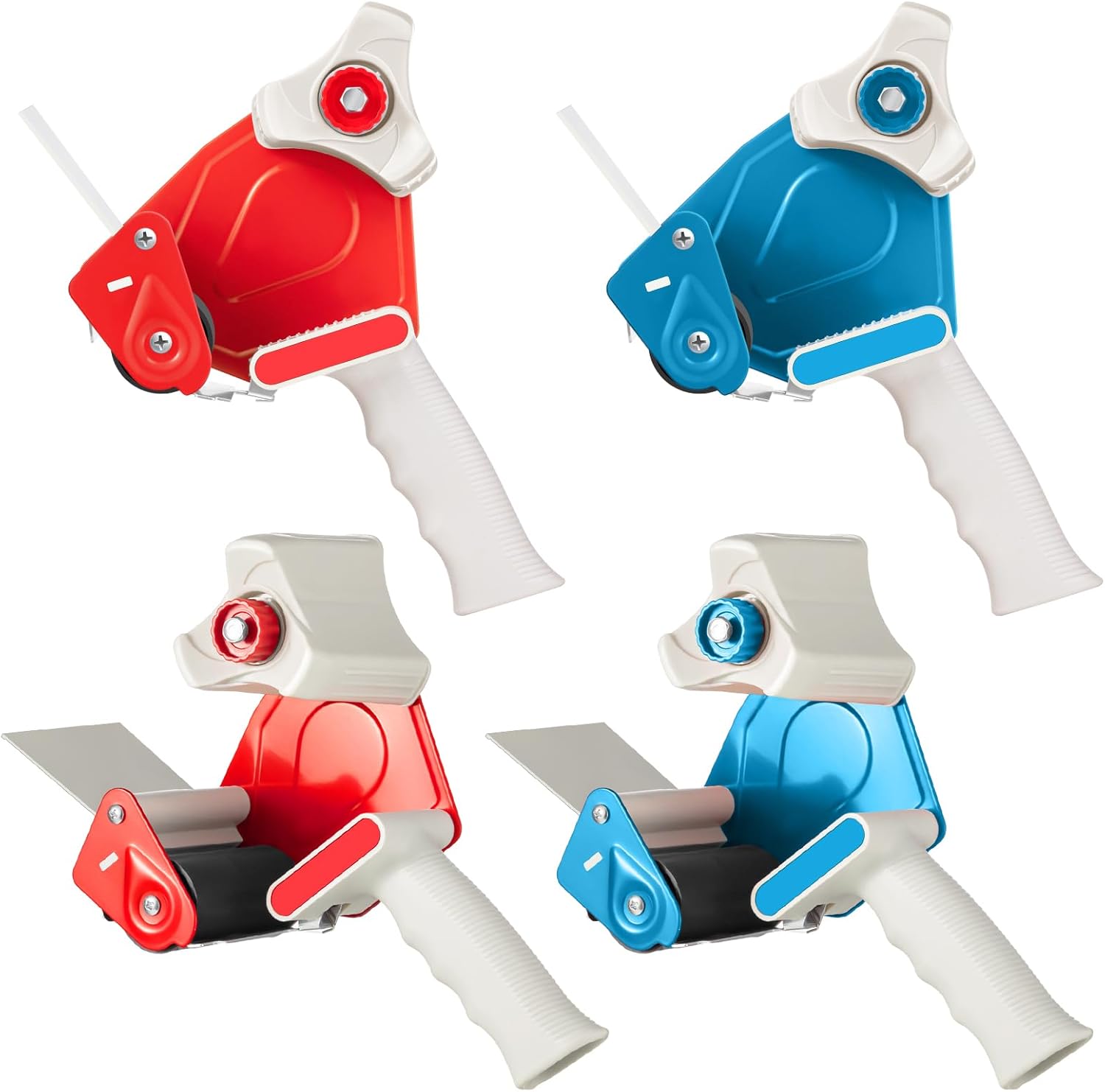 WILLBOND 4 Pack 3 Inch Wide Tape Gun Lightweight Packing Heavy Duty Tape Dispenser Gun for Moving Shipping Box Carton Seal Packing Shipping Dispenser, Red and Blue