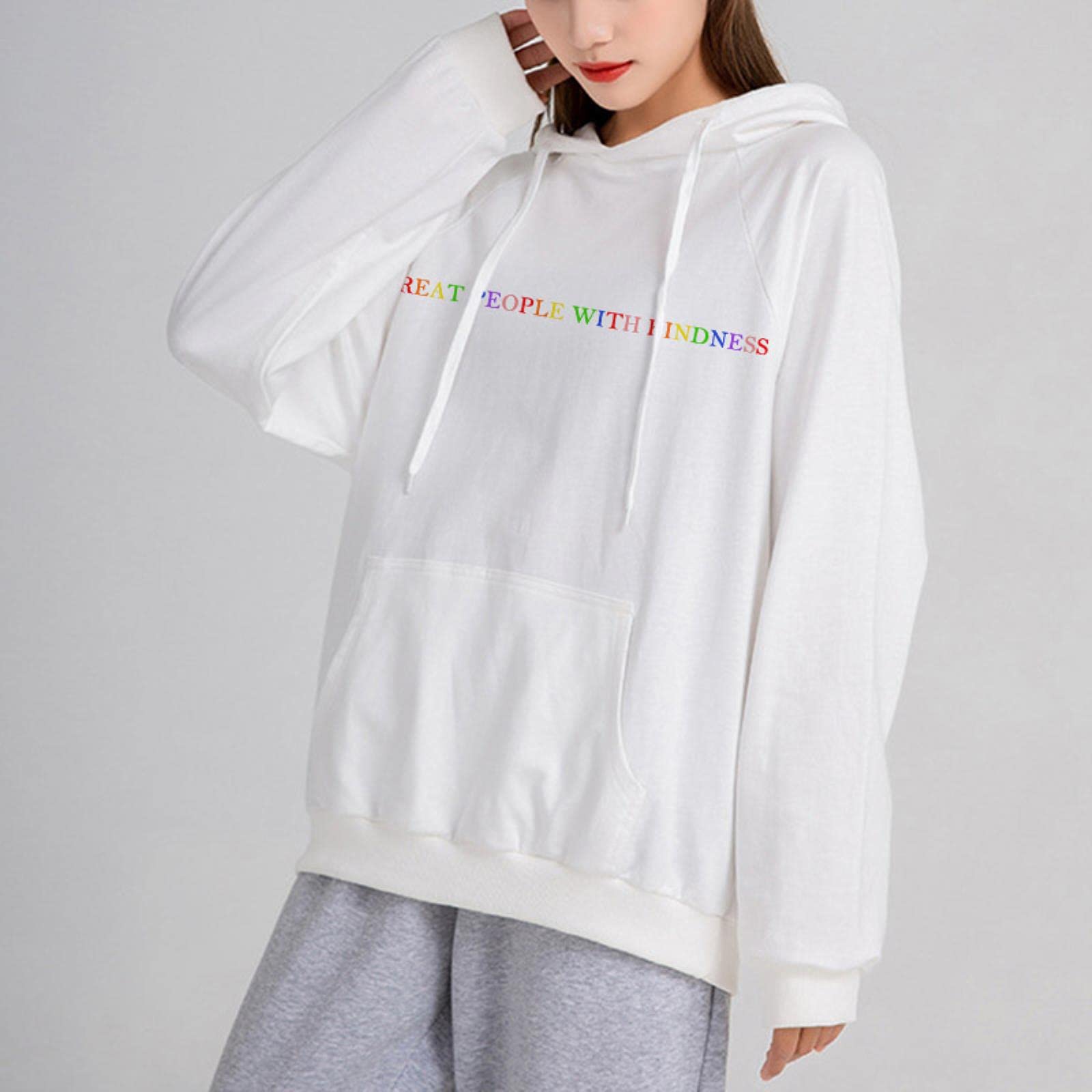 Herfst Nieuwe Behandelen Mensen Met Vriendelijkheid Hoodie vrouwen Trui Unisex Lange mouwen Gothic hoodies Harajuku Losse Sweatshirt Coat-Bai, S