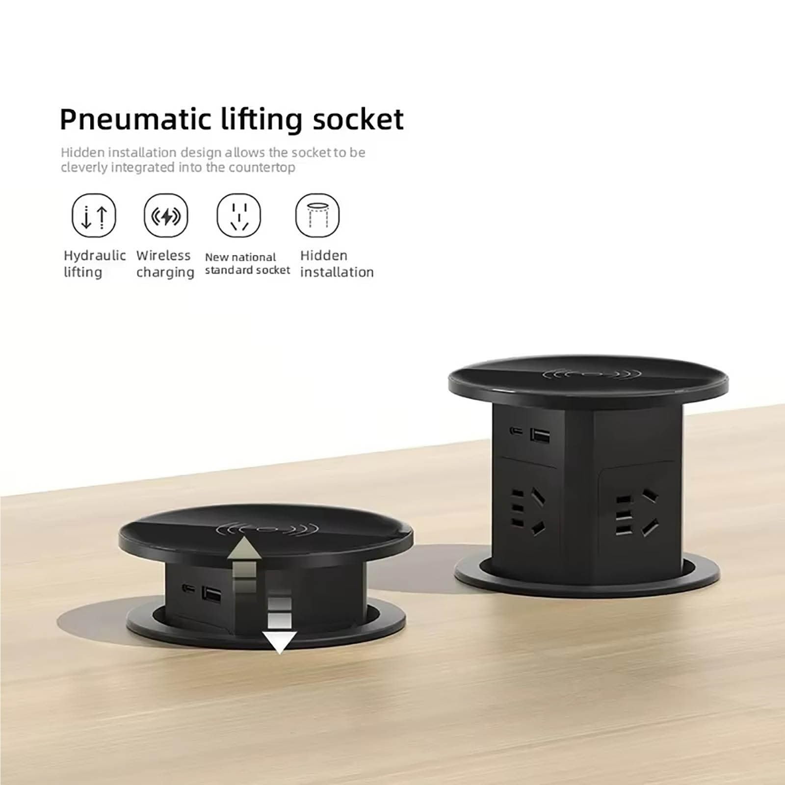 Prise Escamotable Bureau avec Charge sans Fil 15W Ports USB-C et USB-A Multiprise Encastrable pour Ilot de Cuisine Bureau Table de Conference Prise de Plan de Travail Cachee Maison(White)