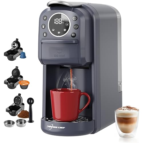 Multi-Capsule Espresso 4in1 Coffee Maker,Single Serve Coffee Machine for Nespresso,Dolce Gusto,ESE Pods & Ground Coffee or Hot Water,Smart & Compact Design in Any Space,20Bar,CM-C05A