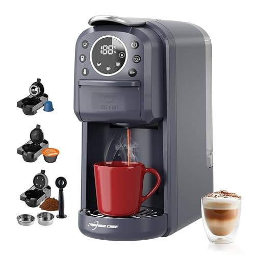 Multi-Capsule Espresso 4in1 Coffee Maker,Single Serve Coffee Machine for Nespresso,Dolce Gusto,ESE Pods & Ground Coffee or Hot Water,Smart & Compact Design in Any Space,20Bar,CM-C05A