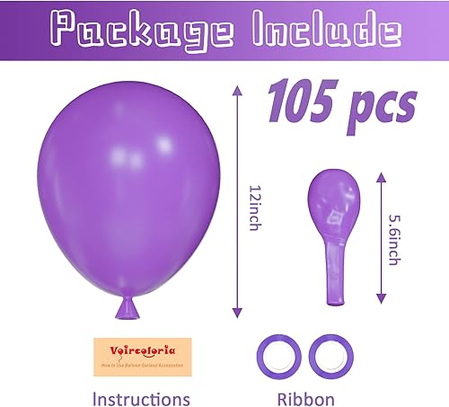 Miniatura 2 de 105 globos morados de látex de 12 pulgadas para cumpleaños, baby shower, Halloween, boda, día de San Valentín, fiesta de despedida de soltera