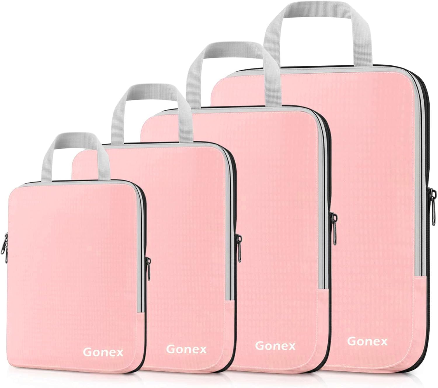 Gonex Compression Packing Cubes, 4pcs Expandable Storage Travel Luggage Bags Organizers (Pink)