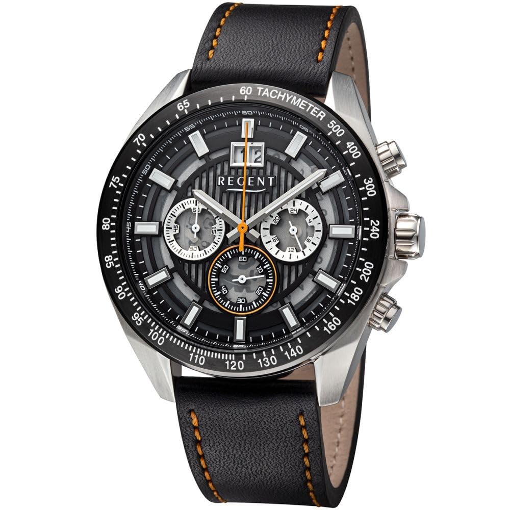 Regent Herrenchronograph BA-828 – Edelstahlgehäuse, Echtlederarmband