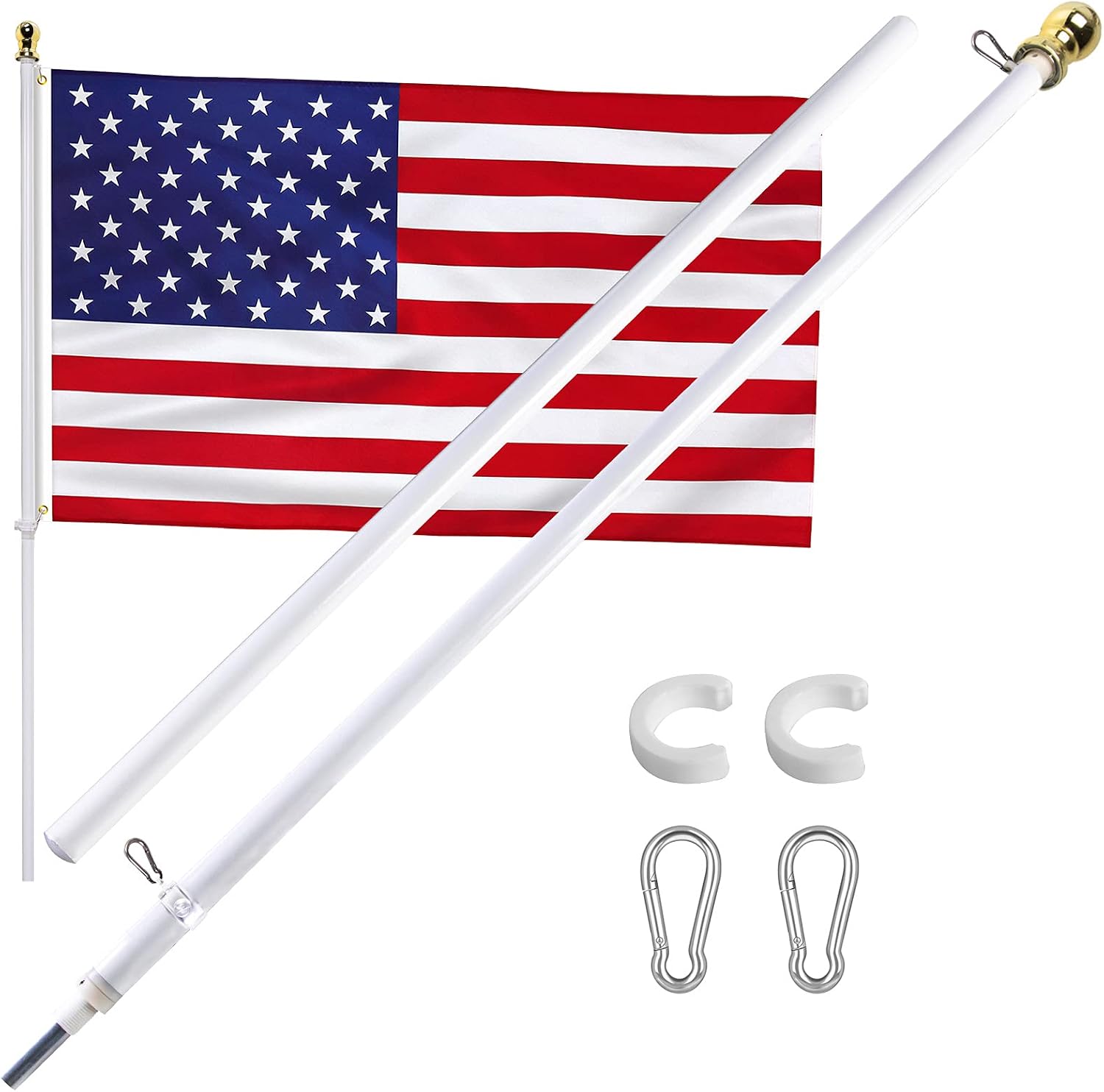 NQ 6 Feet No Tangle Spinning Flagpole, Aluminum Spinning Wall Mount Flag Pole – Heavy Duty, Weather Resistant & Rust Free（Without Flag）