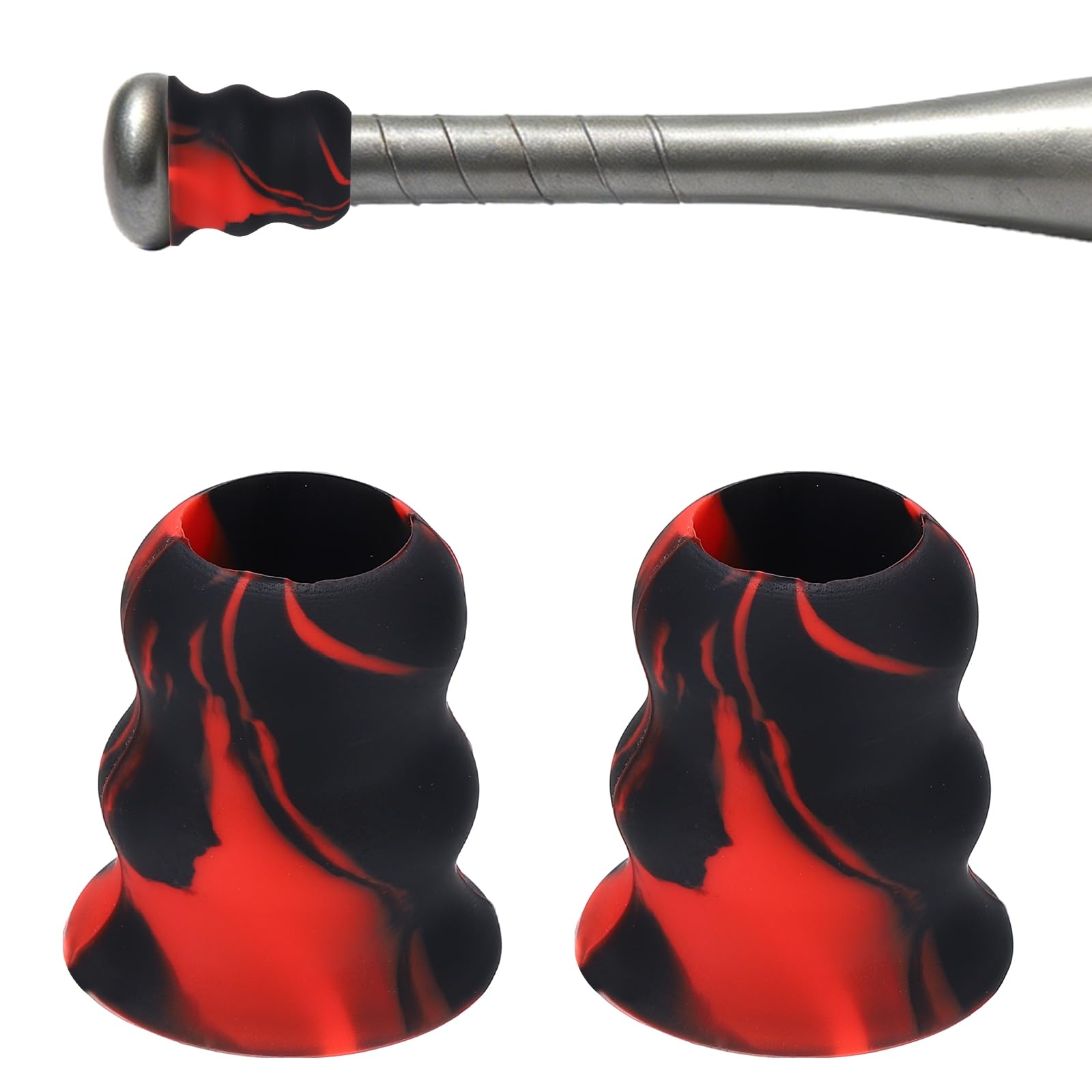 Schlägerknauf, Softball-Griff, Silikon, rutschfest, ergonomisch, verbesserter Griff, einfache Installation, 2 Stück, Rot-Schwarz, passend für die meisten Softballschläger/Baseballschläger