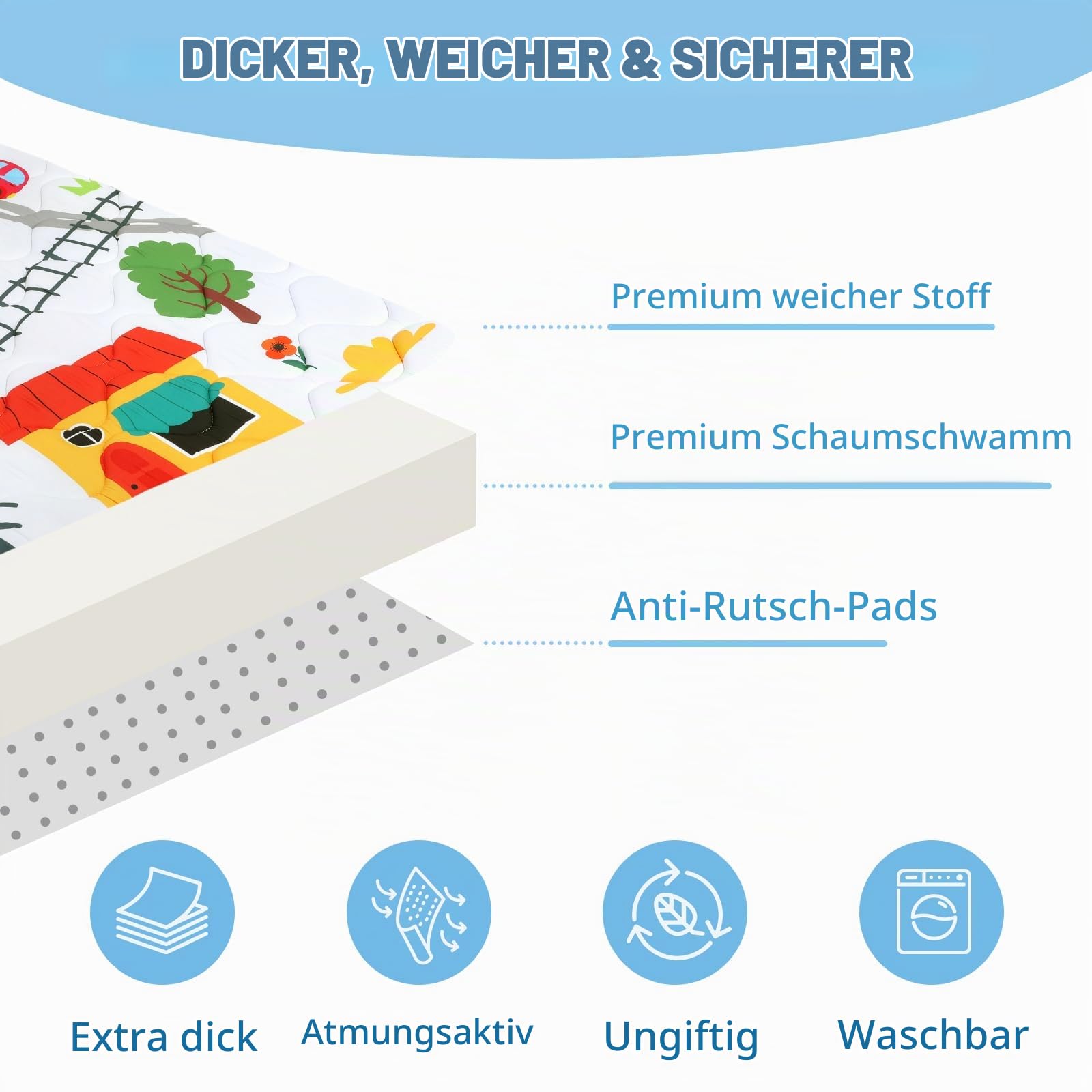 decalsweet Spielmatte 150×180cm mit Rutschfest, Extra Dicke 2cm Weiche Krabbelmatte, Faltbar Krabbeldecke Krabbelteppich für Indoor Outoor Zaun (Stadtverkehr)