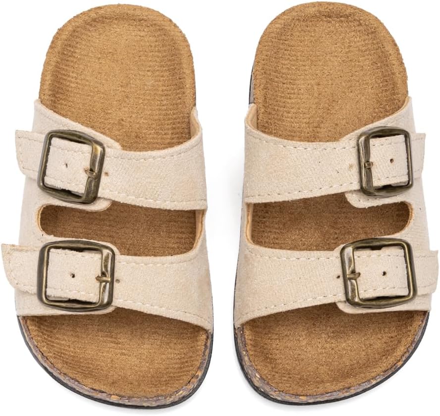 KIDSUN Toddler Slide Sandals Cork Footbed Adjustable Strap Boys Girls Summer Casual Indoor Outdoor Play Shoes