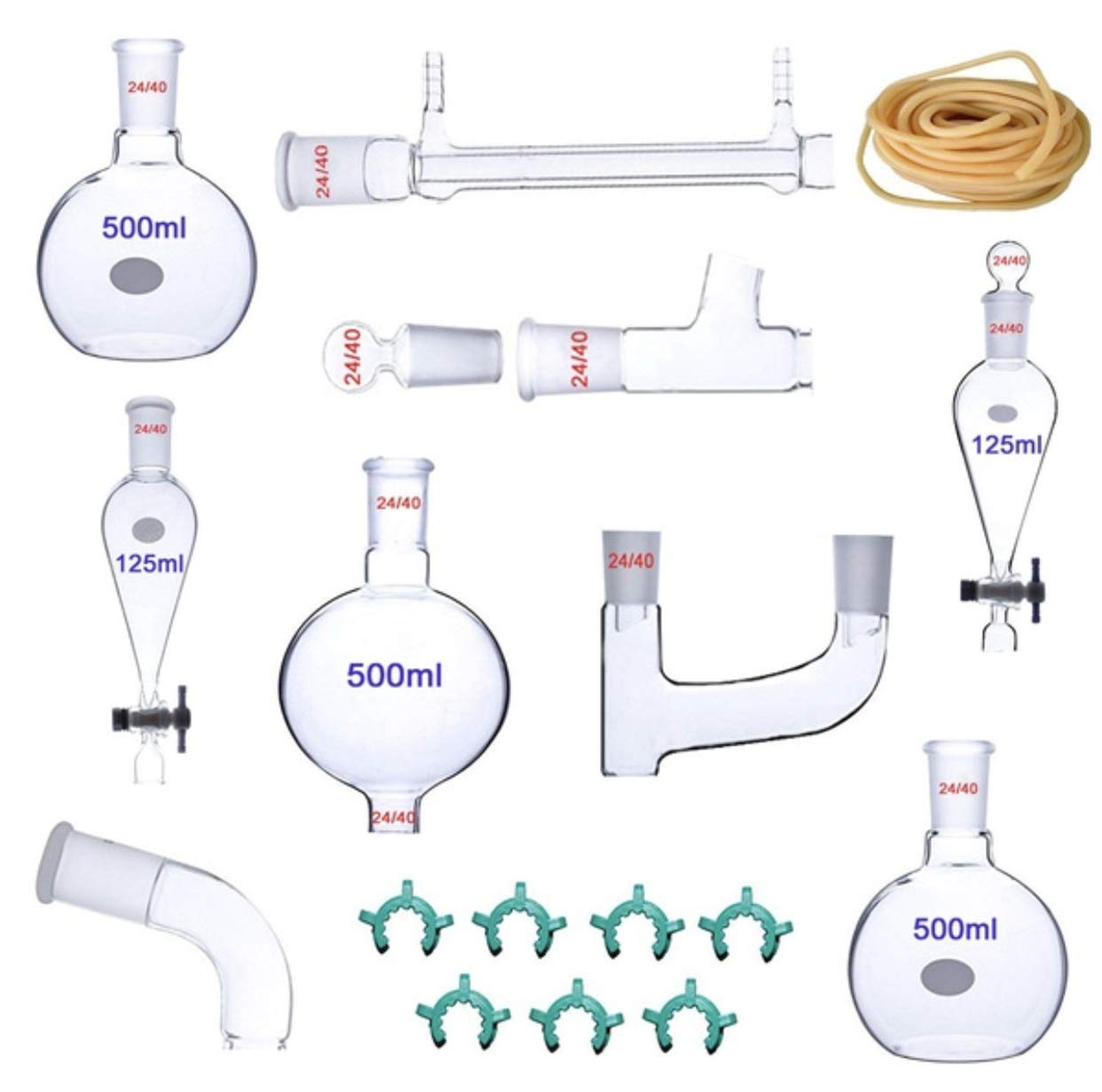 500ml Chemie Labor Glaswaren 24/40 Kit Ätherisches Öl Familie Destillation seinheit lab Glas Kit Wissenschaftliches Experiment Gerät 23pcs Set