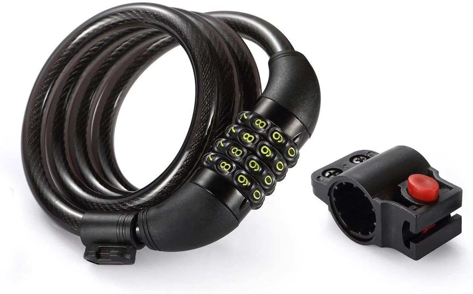 Titanker Bike Lock Cable,Kids Bike Cable Basic Self Coiling Combination Cable Combo Bike Locks with Complimentary Mounting Bracket, 1/2 Inch Diameter(4Feet, 6Feet)