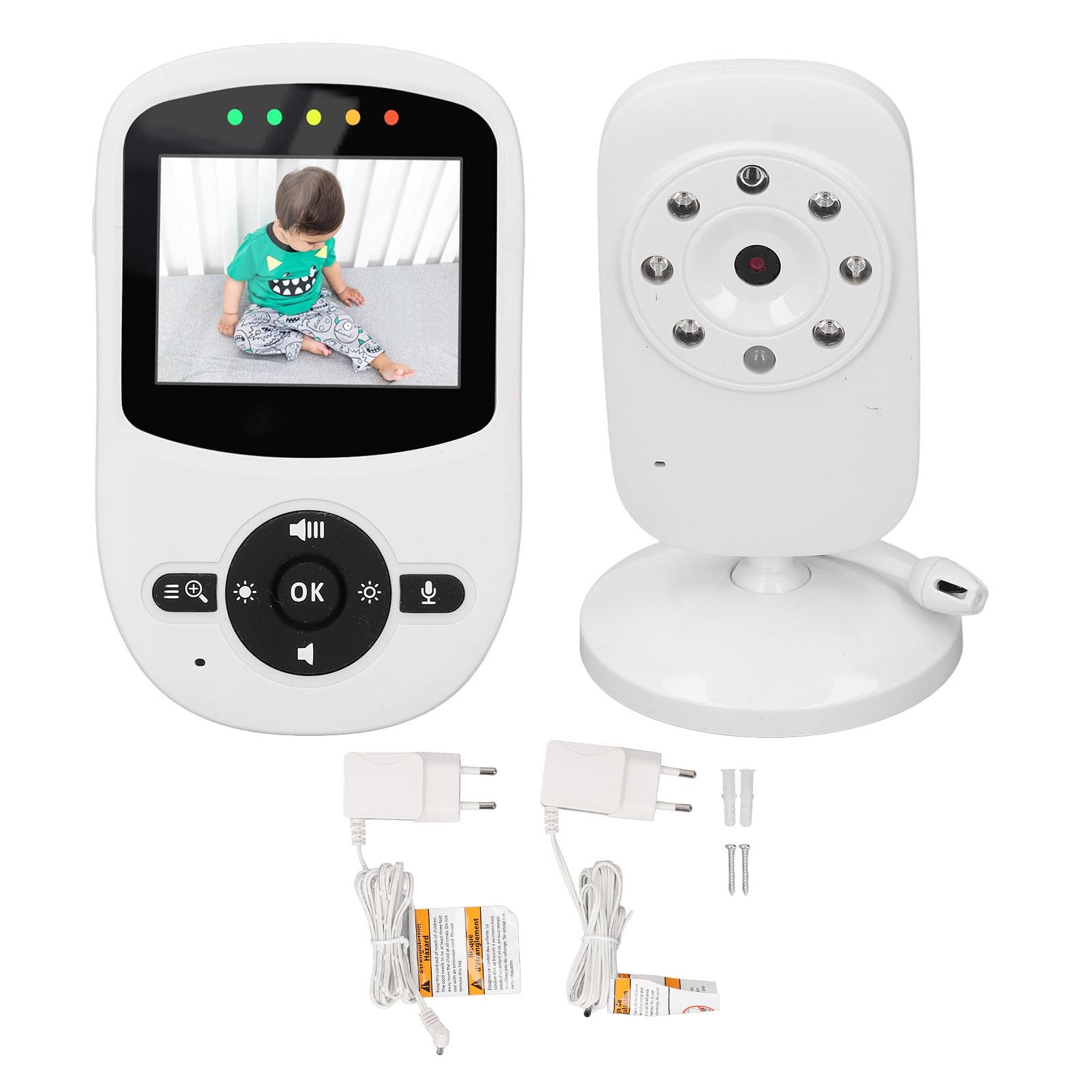 Fyearfly Caméra de Soins pour bébé + Kit Vidéo, Caméra D'affichage à Distance pour Enfants et Audio Écran Couleur 2,4 Pouces 2,4 GHz FHSS Vision Nocturne Détection de Mouvement Capteur de