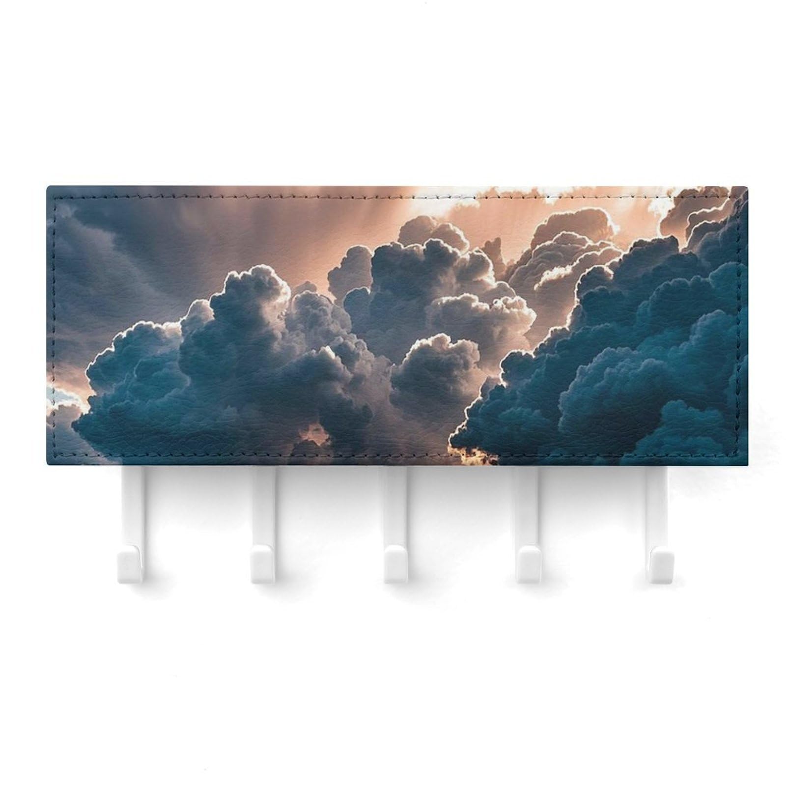 QMNLKH Magnificent Rainstorm Cloud Wall Mounted Key Rack for Home, No Drilling Key Holder with 5 Hooks, Self Adhesive Keys Chain Organizer for Hallway, Keys Hanger Shelf for Office, Doorway White