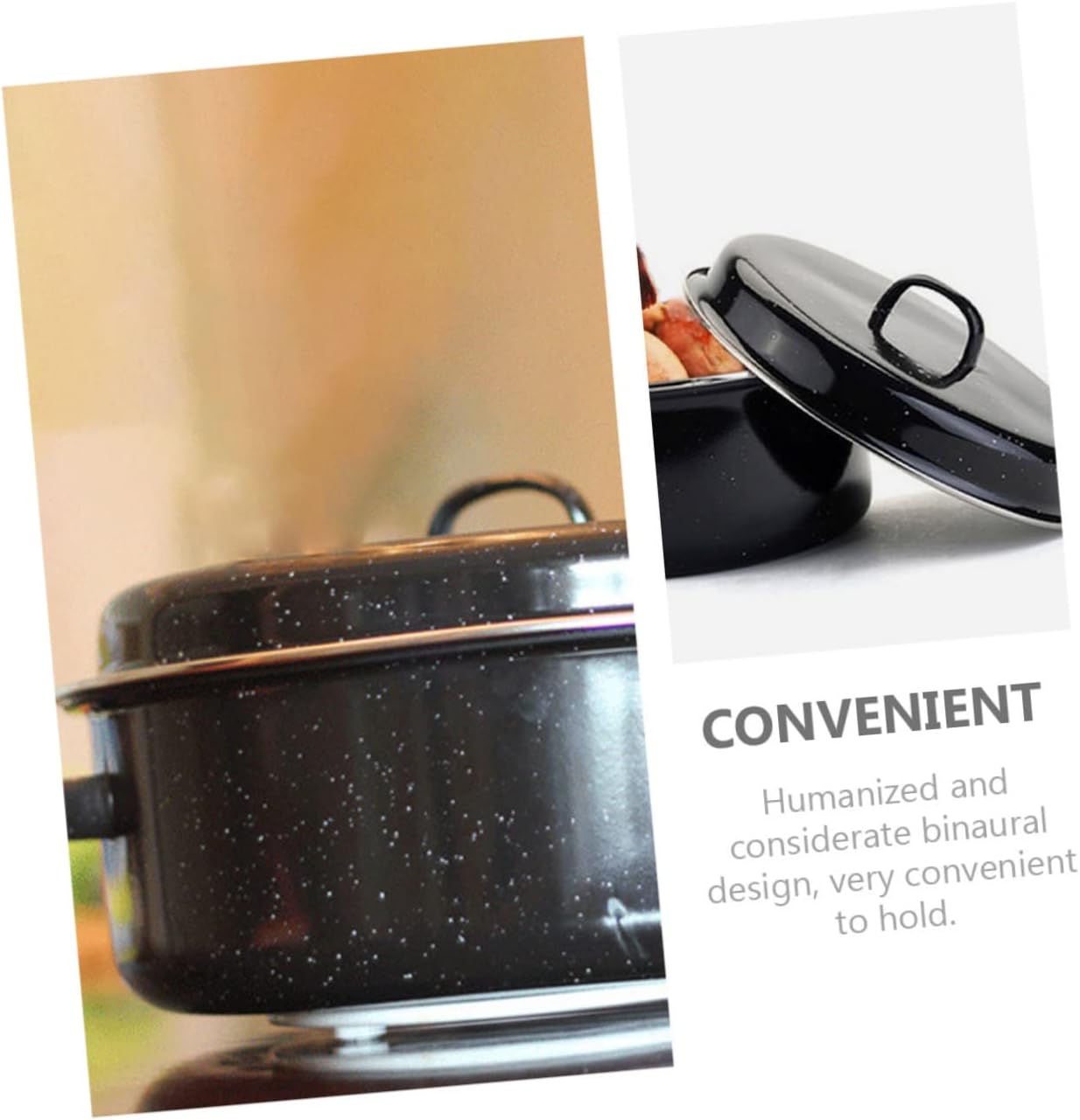 1Set Covered Round Roaster Pan with Lid for Baking Sweet Potatoes Potatoes and Corn Nonstick Enamel Baking Pan with Humanized Binaural Handles Easy-clean Surface Kitchen Roasting Cookware