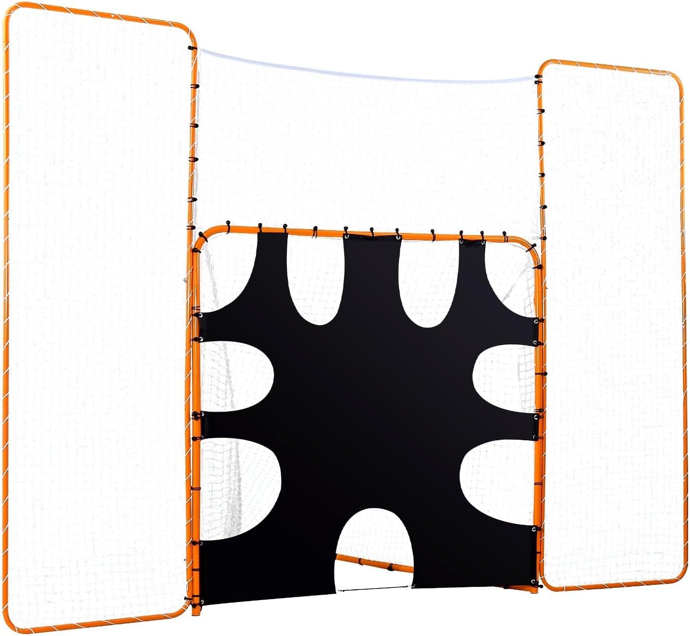 3-in-1 Lacrosse Goal, 12x9 ft Lacrosse Net with Backstop and Target, Quick & Easy Setup Backyard Rebounder Equipment, Steel Frame Training Nets, Suitable for Youth Adult Training, Orange