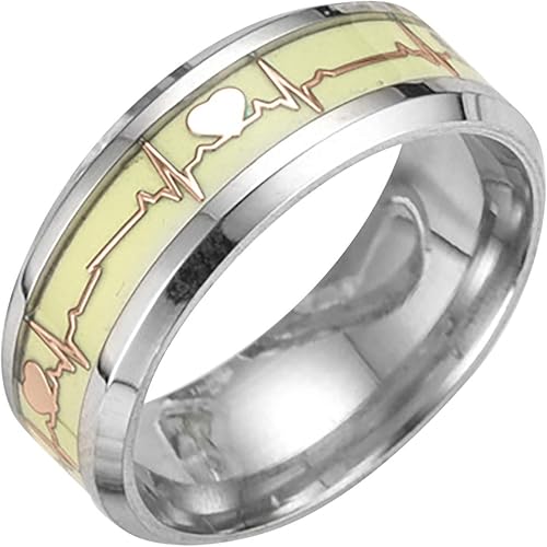 niuwa Anillo luminoso para pareja que brilla en la oscuridad, anillo de acero inoxidable para hombres y mujeres, anillo de compromiso