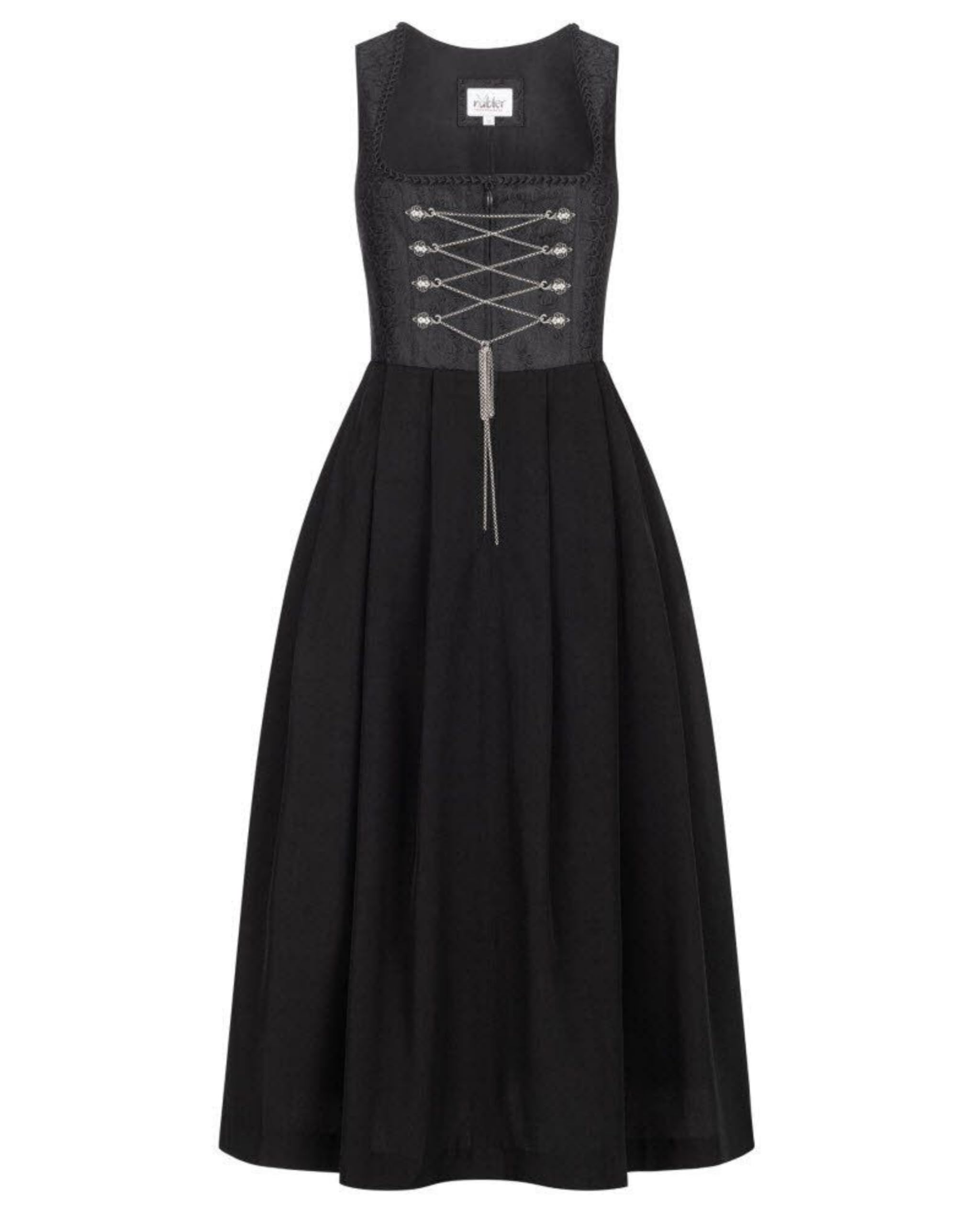 Nübler Dirndl lang Damen - Gastrodirndl, Rocklänge 90cm - Moderne bayrische Tracht, Frau Wirtin 38 Schwarz