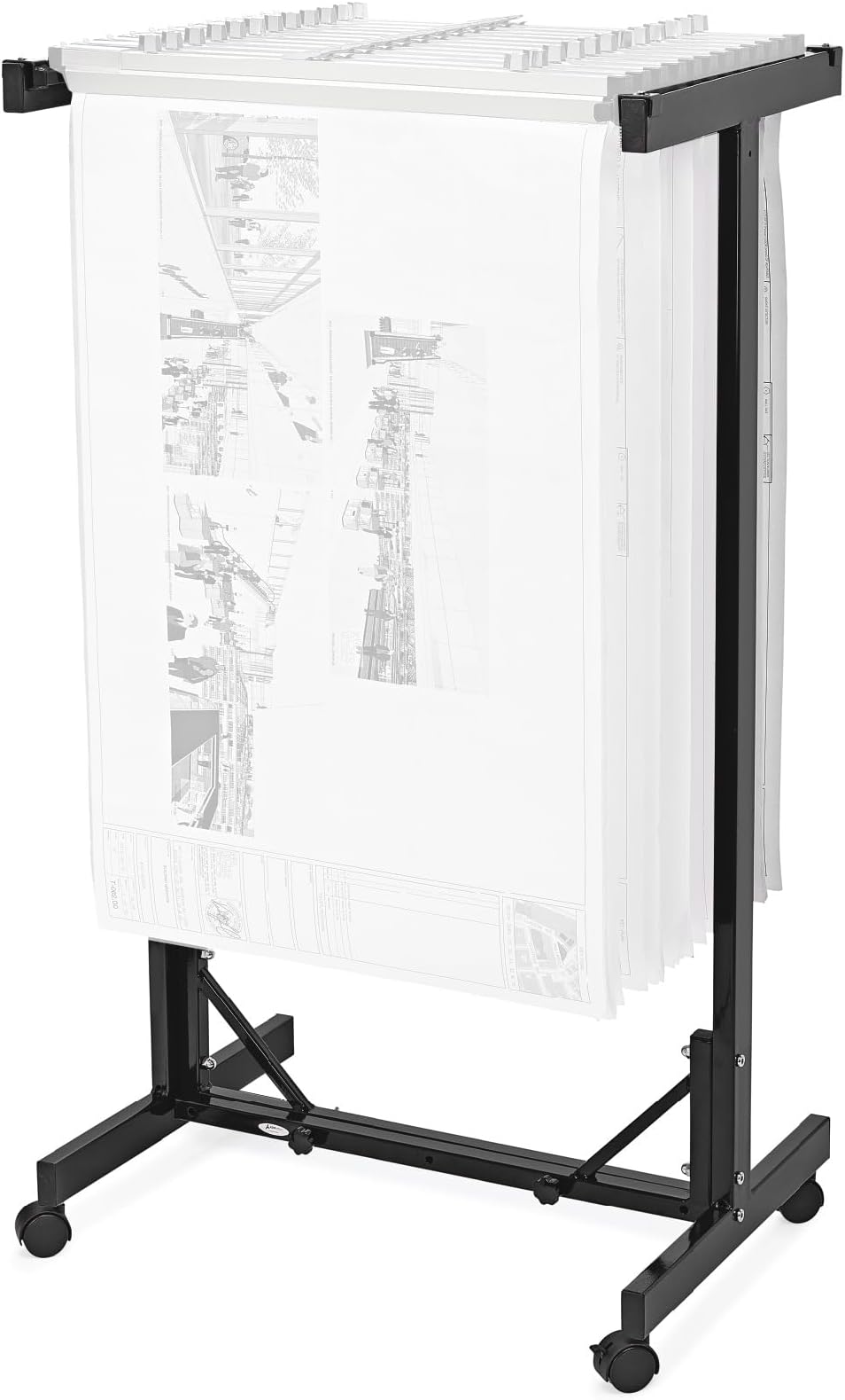 Mobile Blueprint Storage - Horizontally Adjustable Vertical Poster Display Rack/Plans Holder - File Organizer Stand for Home, Office (Black)