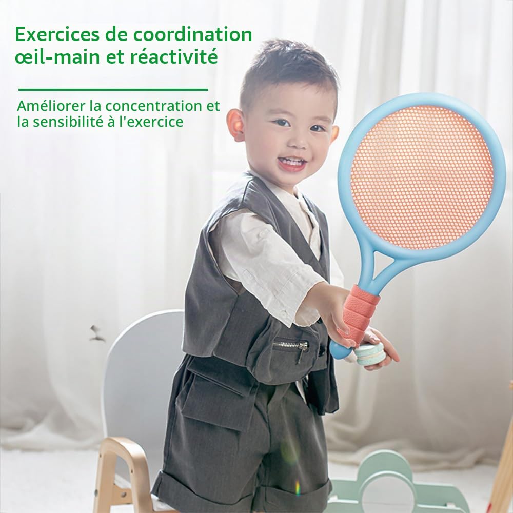Ensemble de Badminton pour Enfants, Raquette de Badmintons avec 3 Balles D'entraînement Souples et 3 Badminton, Raquette de Tennis/Badminto Adaptés aux Sports d'intérieur et d'extérieur