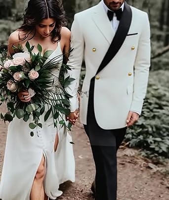 Men's 2 Piece Slim Fit Suit Double Breasted Tuxedo for Men