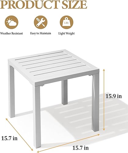 Miniatura 3 de Crestlive Products Juego de 2 mesas chaise lounge, mesa auxiliar cuadrada de aluminio, mesa de café para patio pequeña para interiores y exteriores